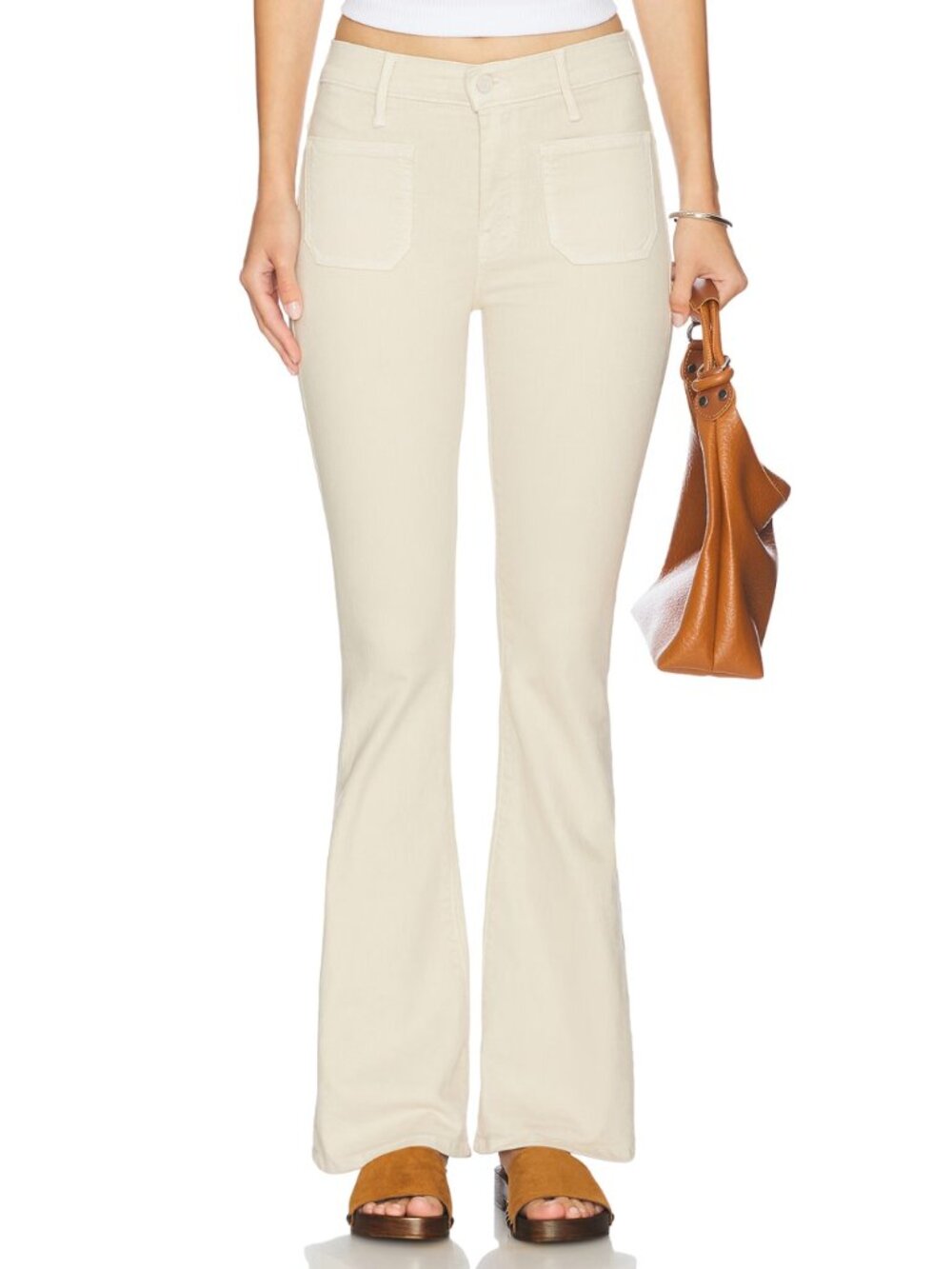 NWT MOTHER The Patch Pocket Weekender Flare Jeans Wacky Khaki Size 26